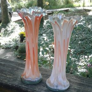 2 beautiful Hand blown glass Orange Vases